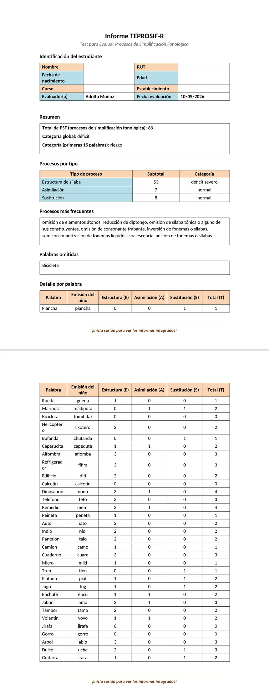 Informe TEPROSIF-R en Word: resumen con el total de procesos, procesos por tipo con su categoría y el detalle palabra por palabra.