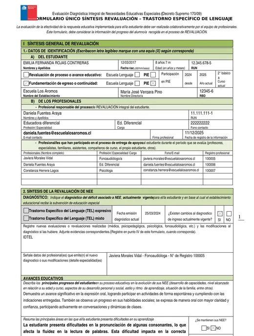 Portada del documento FU de reevaluación en Word