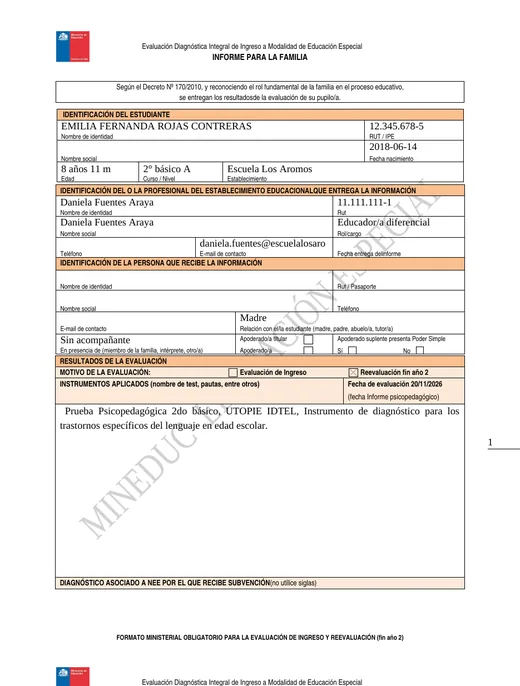 Portada del documento Informe a la familia final en Word