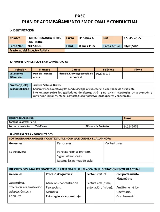 Portada del documento PAEC actualizado en Word