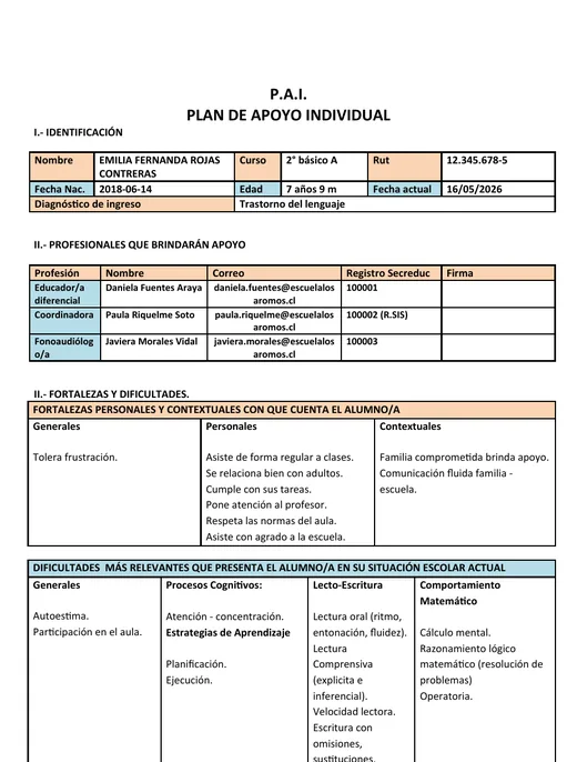 Portada del documento PAI Integral en Word